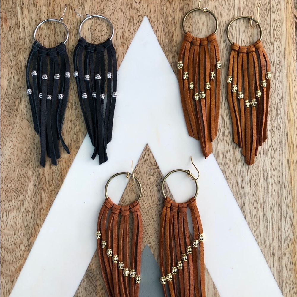 Boho leather earrings